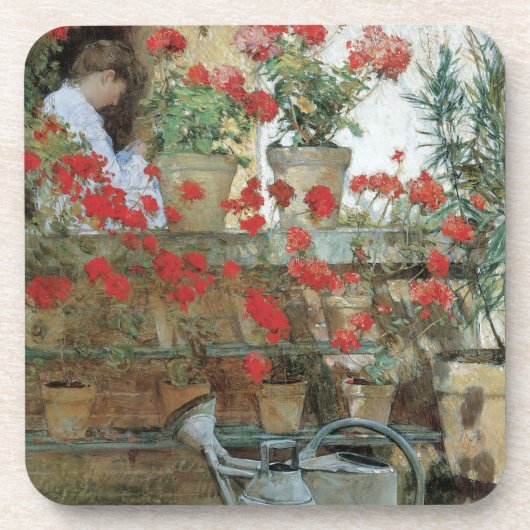 Geraniums van Childe Hassam, impressionisme Bier Onderzetter (Voorkant)