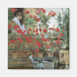 Geraniums van Childe Hassam, impressionisme Magneet