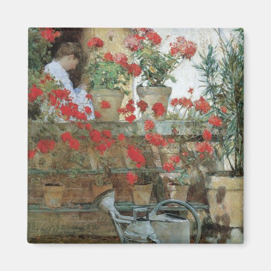 Geraniums van Childe Hassam, impressionisme Magneet (Voorkant)