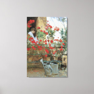 Geraniums van Childe Hassam, Vintage Impressionism Canvas Afdruk