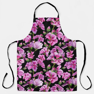 Geraniumtakken, waterverf roze knoppen. schort