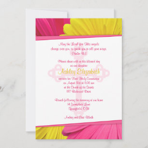 Gerber Daisy rose jaune 1ère communion Invitation