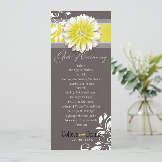 Gerber Daisy Scroll 1 Programme de mariage jaune (Debout devant)