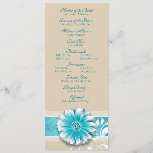 Gerber Daisy Scroll 1 Programme de mariage turquoi (Dos)