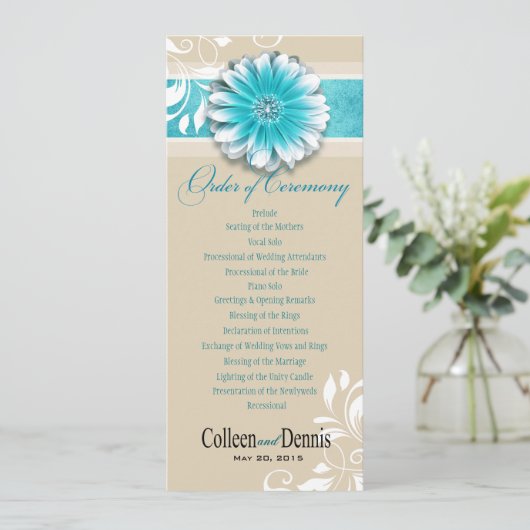 Gerber Daisy Scroll 1 Programme de mariage turquoi (Debout devant)