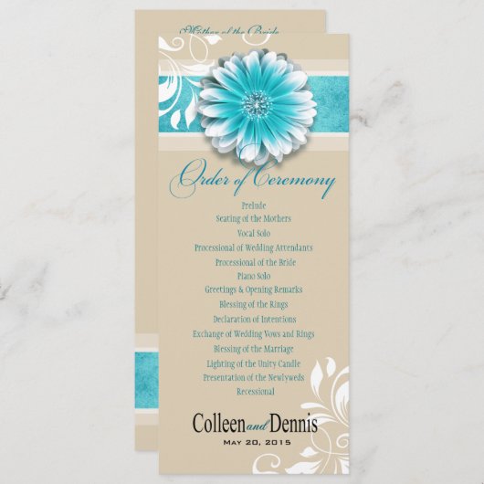 Gerber Daisy Scroll 1 Programme de mariage turquoi (Devant / Derrière)