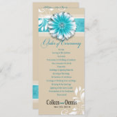 Gerber Daisy Scroll 1 Wedding Program blauwgroen Programma (Voorkant / Achterkant)