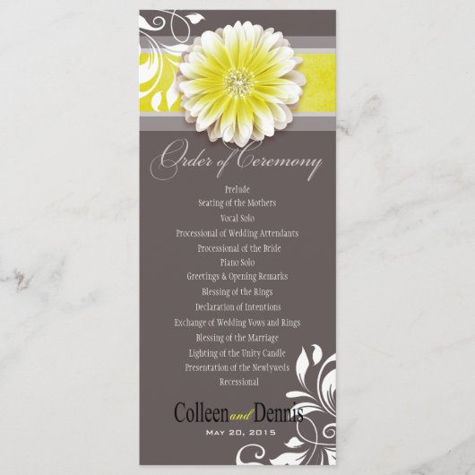 Gerber Daisy Scroll 1 Wedding Program yellow Programma (Voorkant)