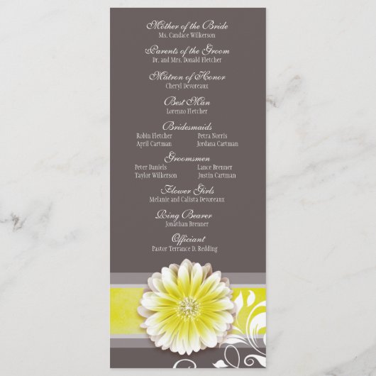 Gerber Daisy Scroll 1 Wedding Program yellow Programma (Achterkant)