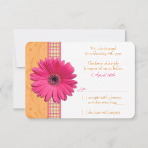 Gerber Madeliefje Roze Oranje Geruite Huwelijk RSV RSVP Kaartje