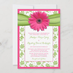 Gerber rose Vert Floral Mariage damassé Invitation