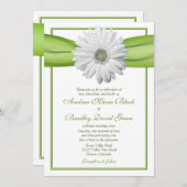 Gerbera blanche avec invitation au ruban vert (Devant / Derrière)