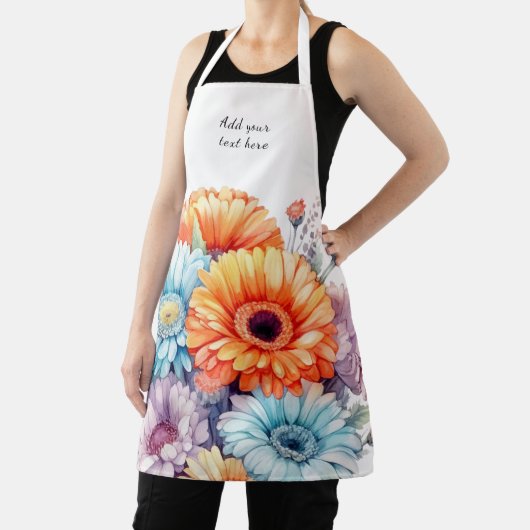 Gerbera bloemen aangepaste tekst wit schort (Insitu)