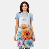Gerbera bloemen aangepaste tekst wit schort (Gedragen)
