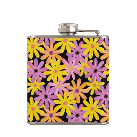 Gerbera-bloesem, achtergrond heupfles (Achterkant)