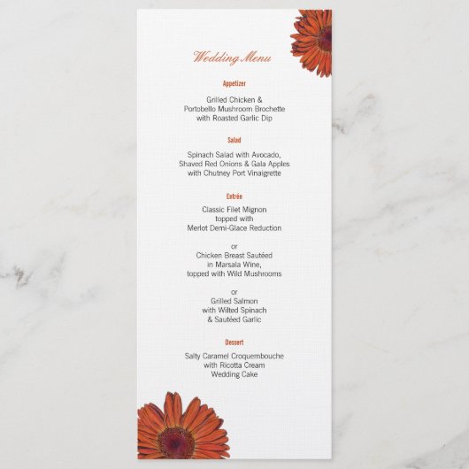 Gerbera Bruiloftsmenu Menu (Voorkant)