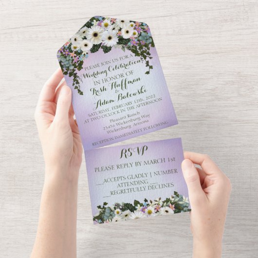 Gerbera Daisies Swag Wedding All In One Uitnodiging (Afscheurbaar)