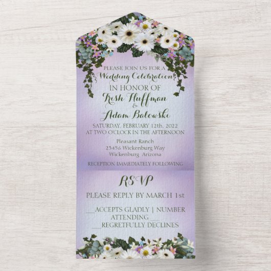 Gerbera Daisies Swag Wedding All In One Uitnodiging (Binnen)