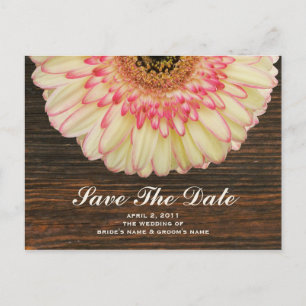Gerbera Daisy & Barnwood Opslaan van de datum Brie Aankondigingskaart