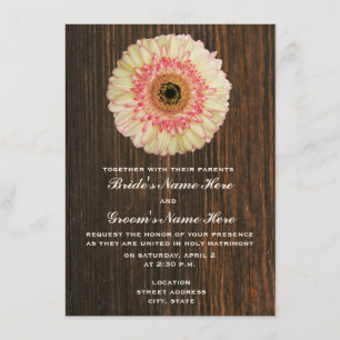 Gerbera Daisy & Barnwood Wedding Invitation Kaart