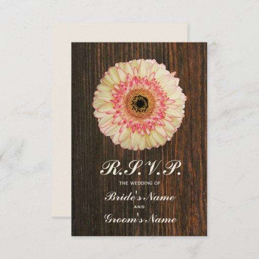 Gerbera Daisy & Barnwood Wedding RSVP (Devant / Derrière)