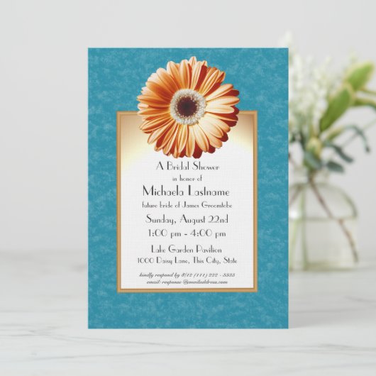 Gerbera Daisy Blauw en Sinaasappel Kaart (Staand voorkant)