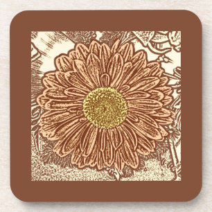 Gerbera Daisy Block Print - bruin en bruin Onderzetter