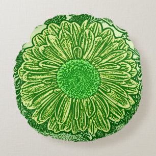Gerbera Daisy Block Print, Emerald & Lime Green Rond Kussen