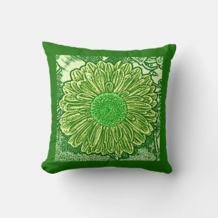 Gerbera Daisy Block Print - kalkgroen Kussen