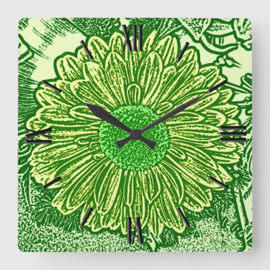 Gerbera Daisy Block Print - kalkgroen Vierkante Klok (Voorkant)