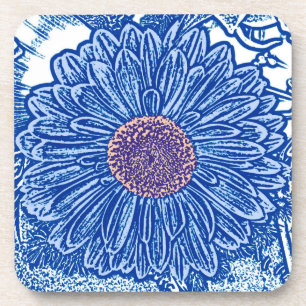 Gerbera Daisy Block Print - kobalt blauw Onderzetter