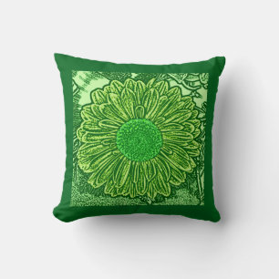 Gerbera Daisy Block Print, Limoen & Emerald Green Kussen