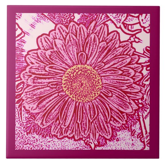 Gerbera Daisy Block Print, Maroon & Pastel Pink Tegeltje (Voorkant)