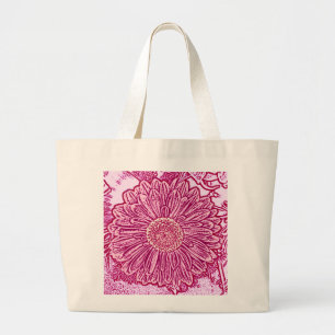 Gerbera Daisy Block Print - roze tinten Grote Tote Bag