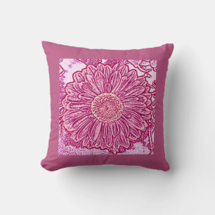 Gerbera Daisy Block Print - roze tinten Kussen