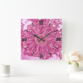 Gerbera Daisy Block Print - roze tinten Vierkante Klok (Huis)