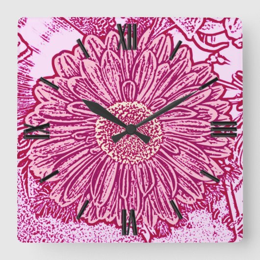 Gerbera Daisy Block Print - roze tinten Vierkante Klok (Voorkant)