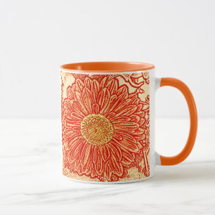 Gerbera Daisy Block Print - saffraan oranje Mok
