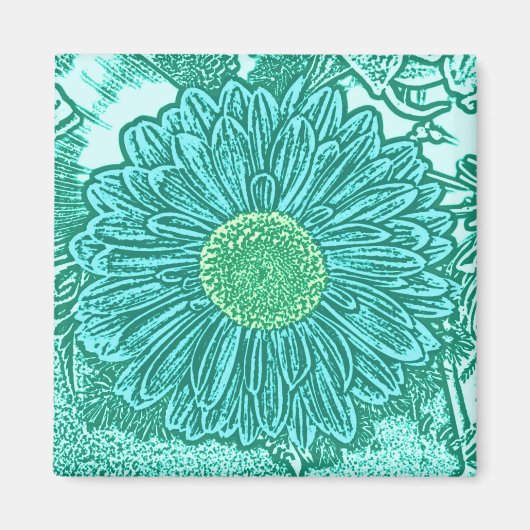 Gerbera Daisy Block Print - schaduwen van aqua Magneet (Voorkant)