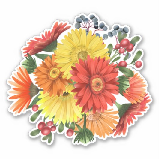 Gerbera Daisy Floral Bouquet Waterverf Sticker (Voorkant)