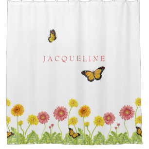 Gerbera Daisy Monarch Butterfly Girls gepersonalis Douchegordijn