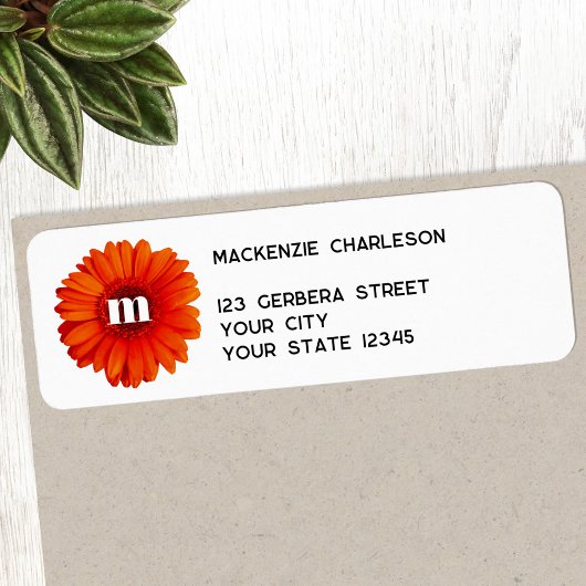 Gerbera Daisy Monogram Initiaal Return Address Etiket