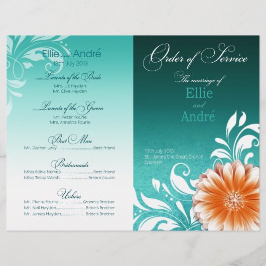 Gerbera Daisy Oranje Aqua Orde van de Dienst Progr (Voorkant)