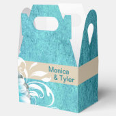 Gerbera Daisy Scroll | blauwgroen havermout Bedankdoosjes (Geopend)