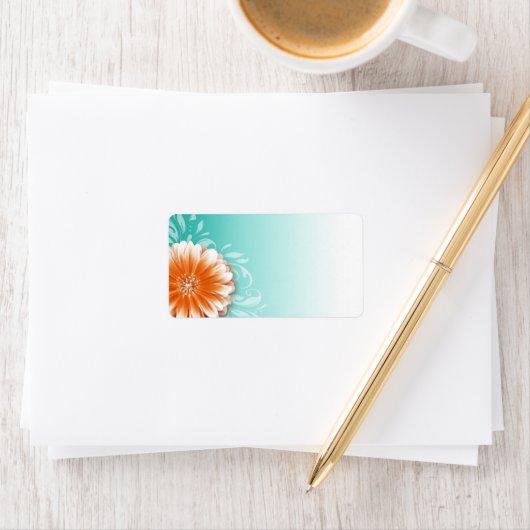 Gerbera Daisy Scroll | oranje aqua Mailing Etiket (Insitu)