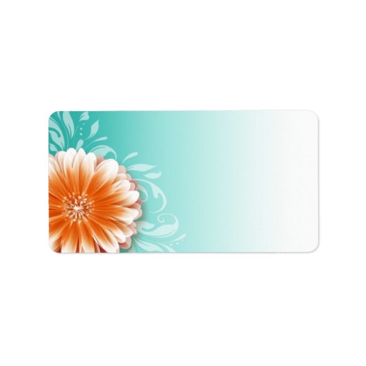 Gerbera Daisy Scroll | oranje aqua Mailing Etiket (Voorkant)