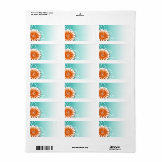 Gerbera Daisy Scroll | oranje aqua Mailing Etiket (Full Sheet)