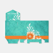 Gerbera Daisy Scroll | oranje turkoois Bedankdoosjes (Uitgevouwen)