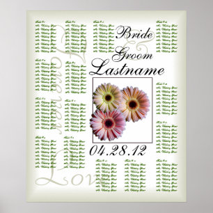 Gerbera Daisy Trio Wedding Guest Seating Chart Poster