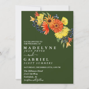 Gerbera Daisy Wedding Bouquet Floral Invitation Kaart